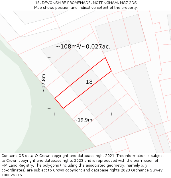 18, DEVONSHIRE PROMENADE, NOTTINGHAM, NG7 2DS: Plot and title map