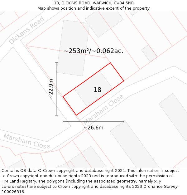 18, DICKINS ROAD, WARWICK, CV34 5NR: Plot and title map