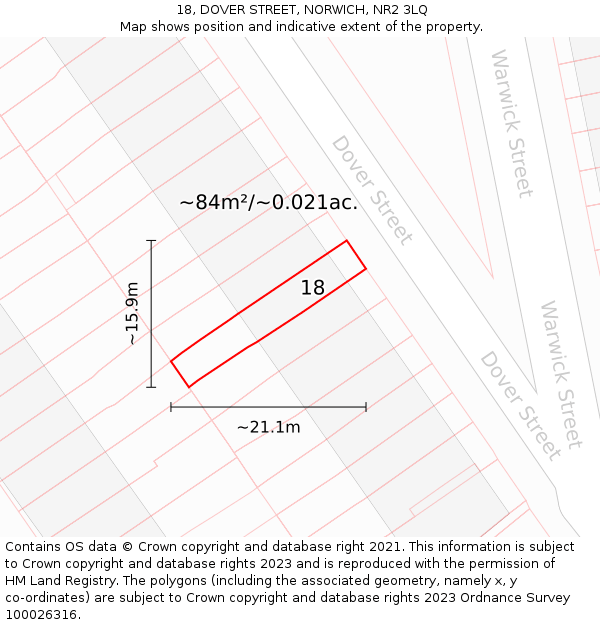 18, DOVER STREET, NORWICH, NR2 3LQ: Plot and title map