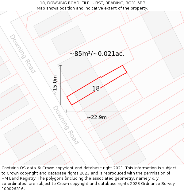 18, DOWNING ROAD, TILEHURST, READING, RG31 5BB: Plot and title map