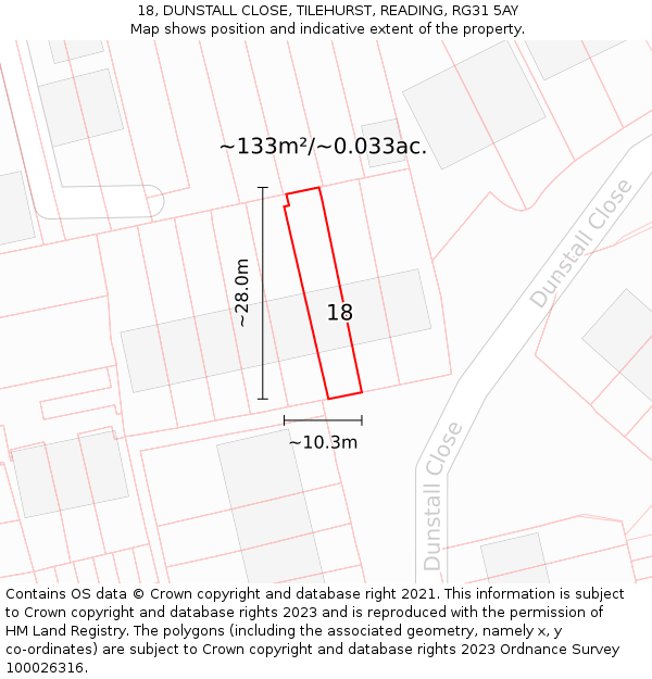 18, DUNSTALL CLOSE, TILEHURST, READING, RG31 5AY: Plot and title map
