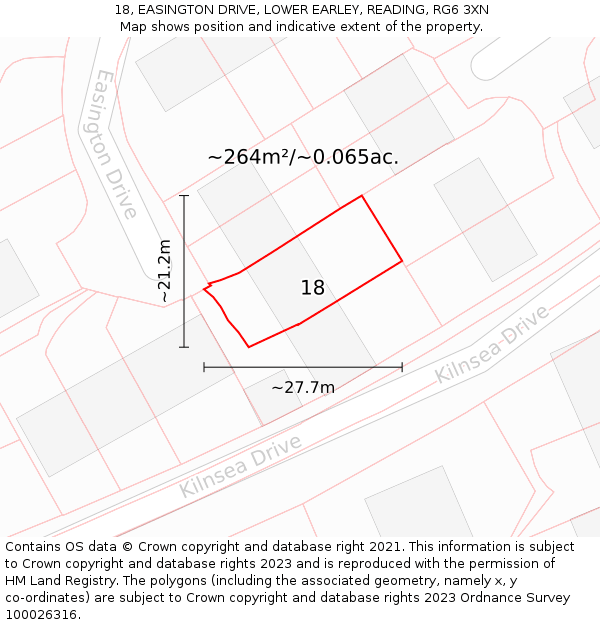 18, EASINGTON DRIVE, LOWER EARLEY, READING, RG6 3XN: Plot and title map