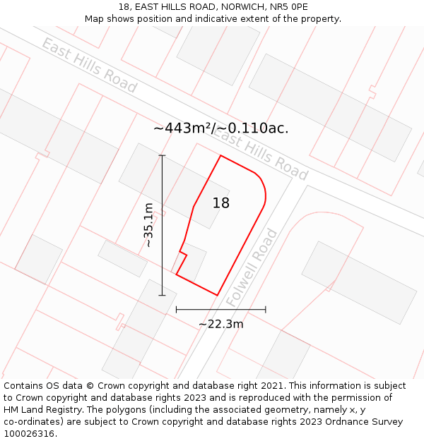 18, EAST HILLS ROAD, NORWICH, NR5 0PE: Plot and title map