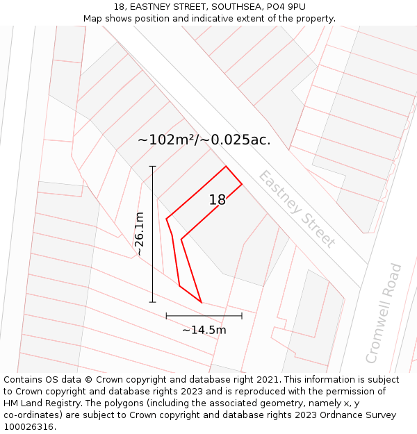 18, EASTNEY STREET, SOUTHSEA, PO4 9PU: Plot and title map