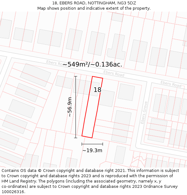 18, EBERS ROAD, NOTTINGHAM, NG3 5DZ: Plot and title map