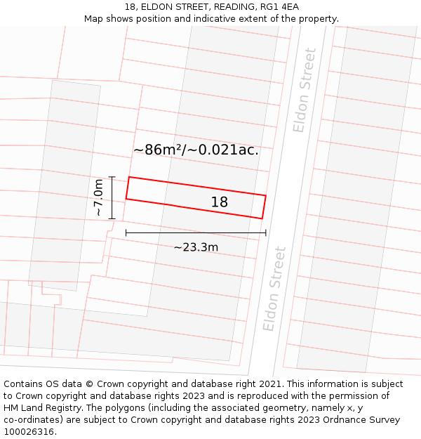 18, ELDON STREET, READING, RG1 4EA: Plot and title map
