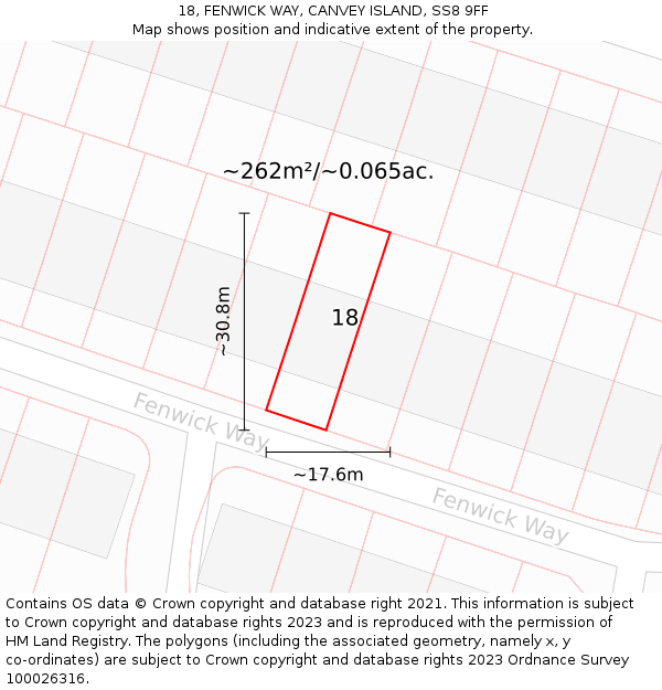 18, FENWICK WAY, CANVEY ISLAND, SS8 9FF: Plot and title map