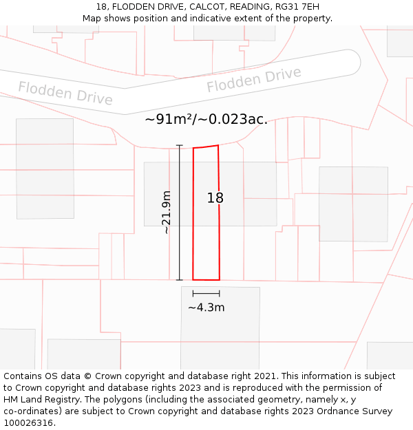 18, FLODDEN DRIVE, CALCOT, READING, RG31 7EH: Plot and title map