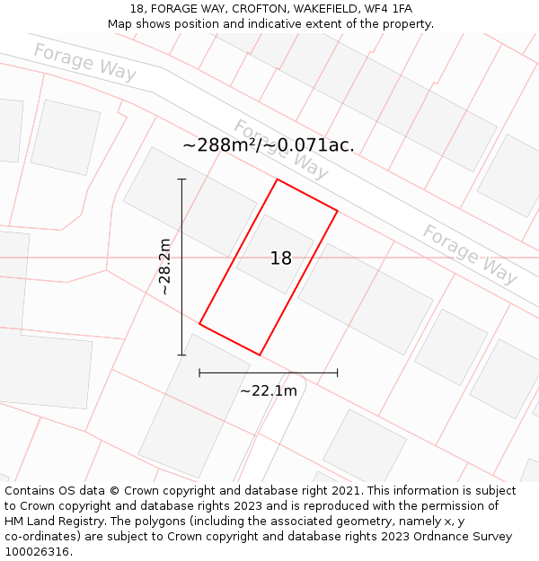 18, FORAGE WAY, CROFTON, WAKEFIELD, WF4 1FA: Plot and title map