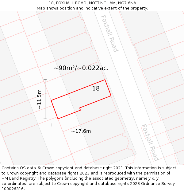 18, FOXHALL ROAD, NOTTINGHAM, NG7 6NA: Plot and title map