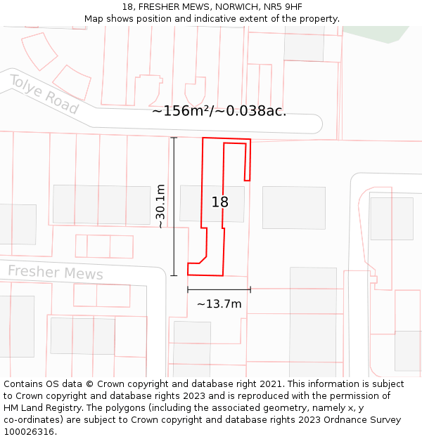 18, FRESHER MEWS, NORWICH, NR5 9HF: Plot and title map
