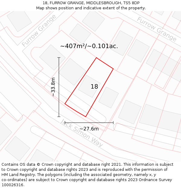 18, FURROW GRANGE, MIDDLESBROUGH, TS5 8DP: Plot and title map