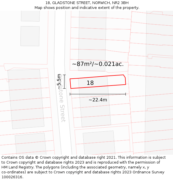18, GLADSTONE STREET, NORWICH, NR2 3BH: Plot and title map