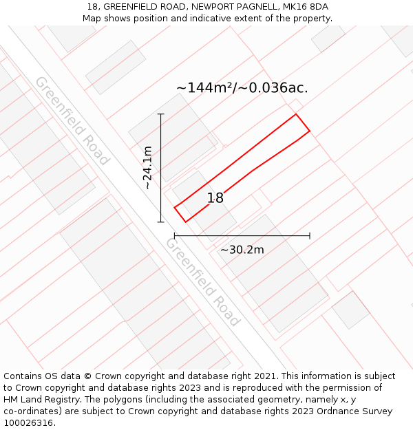 18, GREENFIELD ROAD, NEWPORT PAGNELL, MK16 8DA: Plot and title map