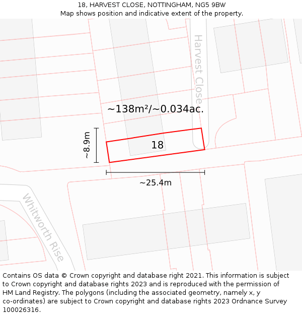 18, HARVEST CLOSE, NOTTINGHAM, NG5 9BW: Plot and title map