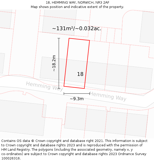 18, HEMMING WAY, NORWICH, NR3 2AF: Plot and title map
