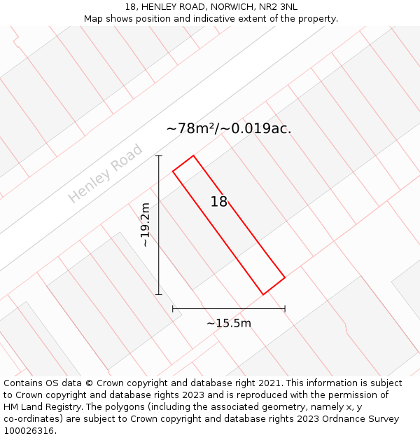 18, HENLEY ROAD, NORWICH, NR2 3NL: Plot and title map