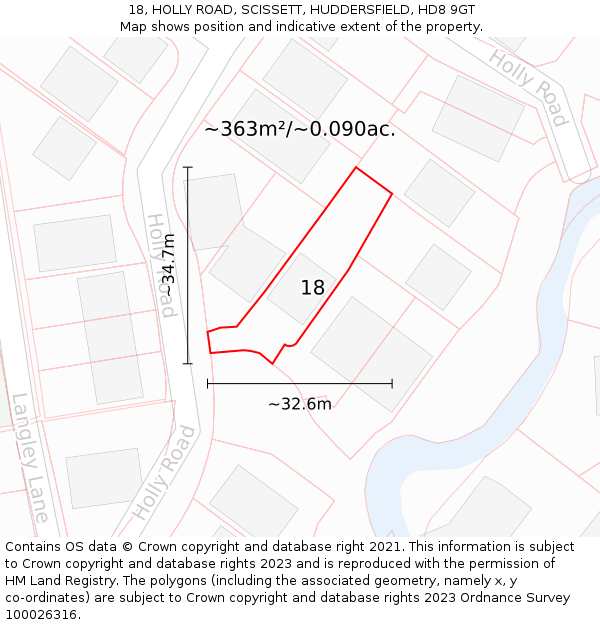 18, HOLLY ROAD, SCISSETT, HUDDERSFIELD, HD8 9GT: Plot and title map