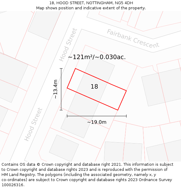 18, HOOD STREET, NOTTINGHAM, NG5 4DH: Plot and title map