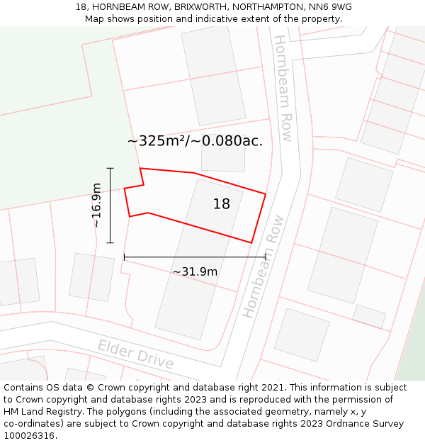 18, HORNBEAM ROW, BRIXWORTH, NORTHAMPTON, NN6 9WG: Plot and title map