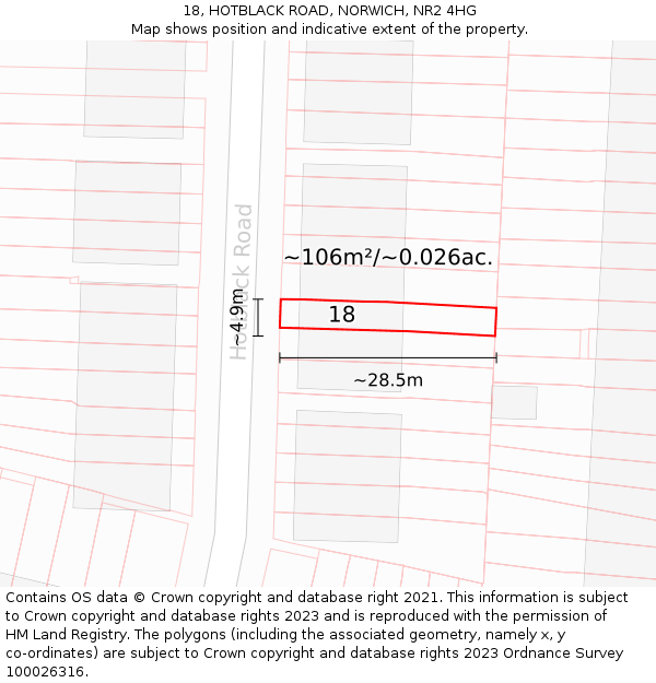 18, HOTBLACK ROAD, NORWICH, NR2 4HG: Plot and title map