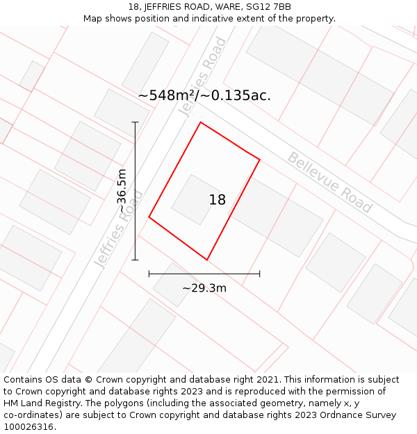 18, JEFFRIES ROAD, WARE, SG12 7BB: Plot and title map