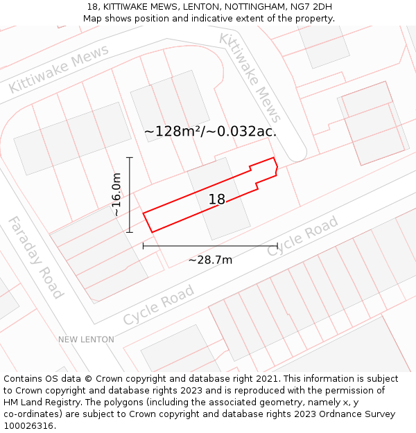 18, KITTIWAKE MEWS, LENTON, NOTTINGHAM, NG7 2DH: Plot and title map