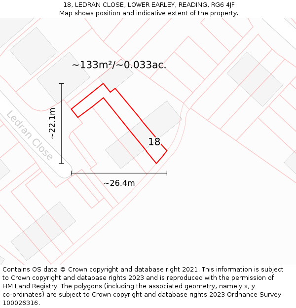 18, LEDRAN CLOSE, LOWER EARLEY, READING, RG6 4JF: Plot and title map