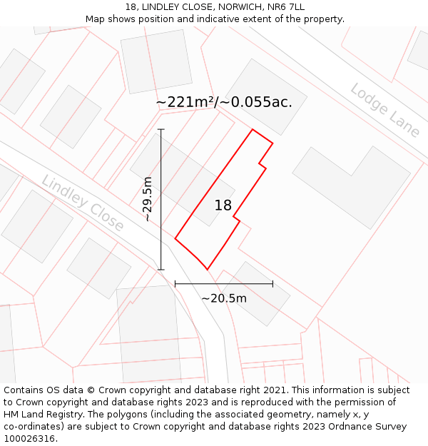 18, LINDLEY CLOSE, NORWICH, NR6 7LL: Plot and title map