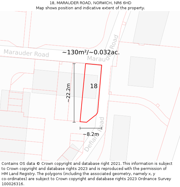 18, MARAUDER ROAD, NORWICH, NR6 6HD: Plot and title map