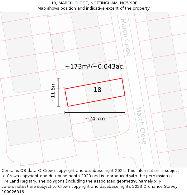 18, MARCH CLOSE, NOTTINGHAM, NG5 9RF: Plot and title map