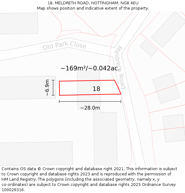 18, MELDRETH ROAD, NOTTINGHAM, NG8 4EU: Plot and title map
