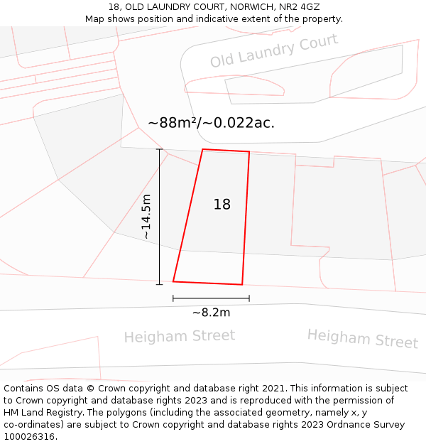 18, OLD LAUNDRY COURT, NORWICH, NR2 4GZ: Plot and title map