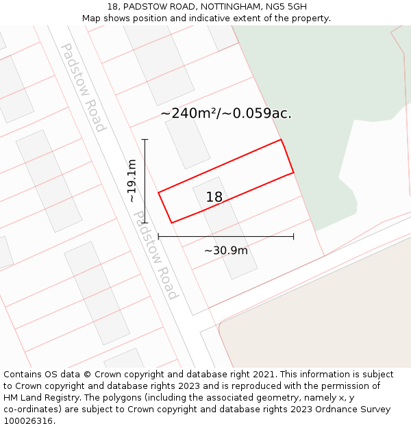 18, PADSTOW ROAD, NOTTINGHAM, NG5 5GH: Plot and title map