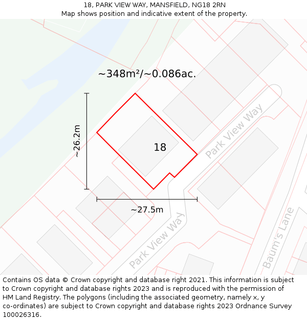 18, PARK VIEW WAY, MANSFIELD, NG18 2RN: Plot and title map