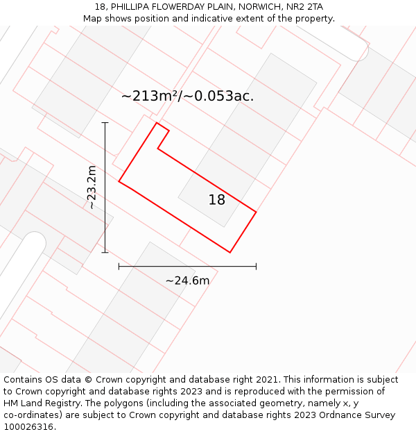 18, PHILLIPA FLOWERDAY PLAIN, NORWICH, NR2 2TA: Plot and title map