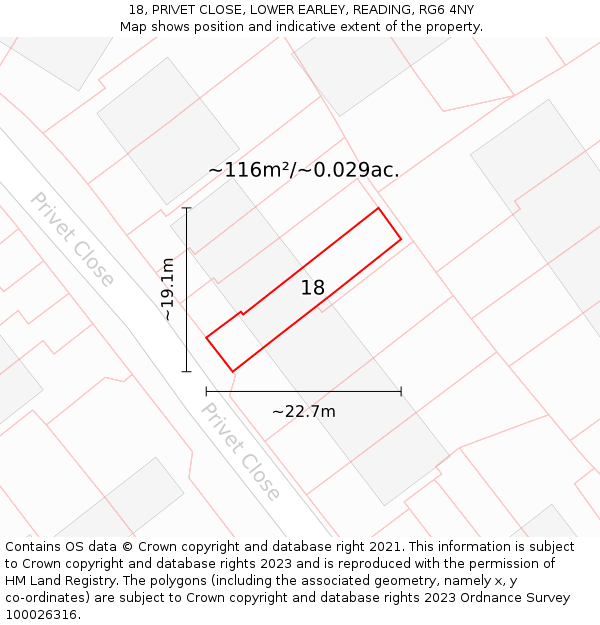 18, PRIVET CLOSE, LOWER EARLEY, READING, RG6 4NY: Plot and title map