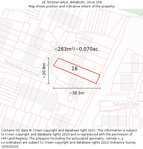 18, ROSINA WALK, BANBURY, OX16 1FW: Plot and title map