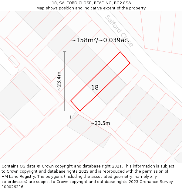 18, SALFORD CLOSE, READING, RG2 8SA: Plot and title map