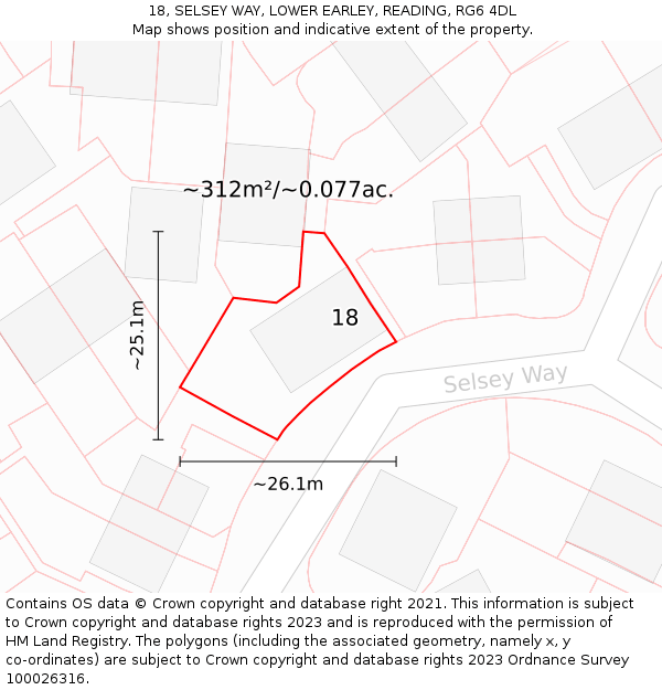 18, SELSEY WAY, LOWER EARLEY, READING, RG6 4DL: Plot and title map