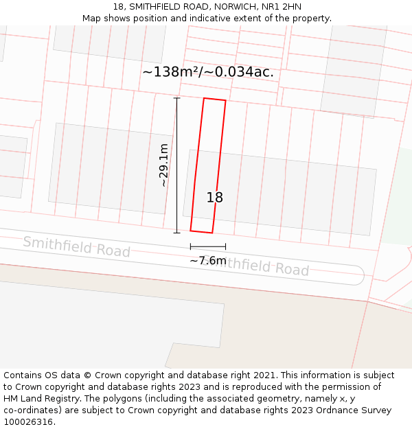 18, SMITHFIELD ROAD, NORWICH, NR1 2HN: Plot and title map