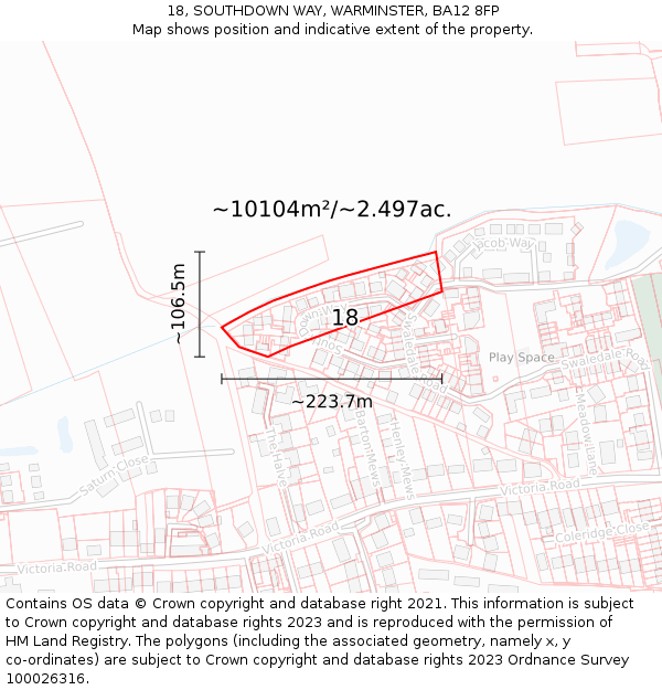 18, SOUTHDOWN WAY, WARMINSTER, BA12 8FP: Plot and title map