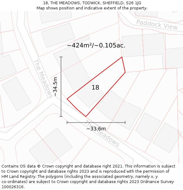 18, THE MEADOWS, TODWICK, SHEFFIELD, S26 1JG: Plot and title map