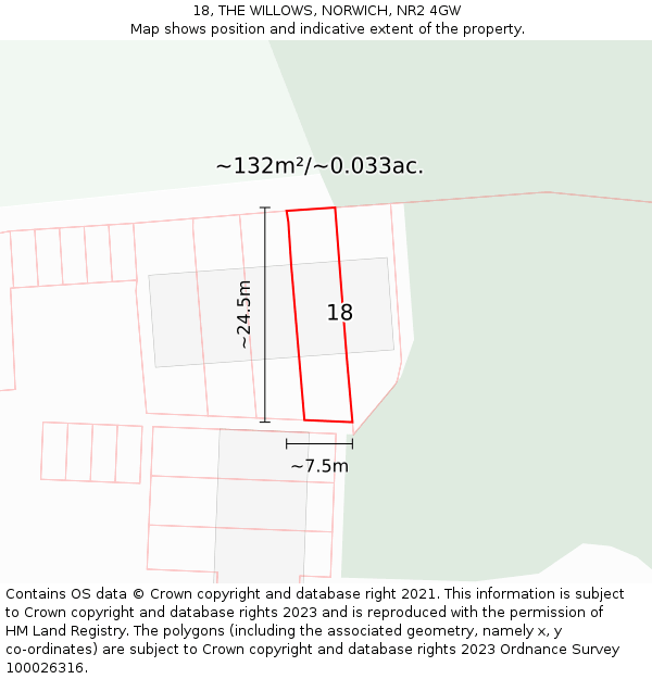18, THE WILLOWS, NORWICH, NR2 4GW: Plot and title map