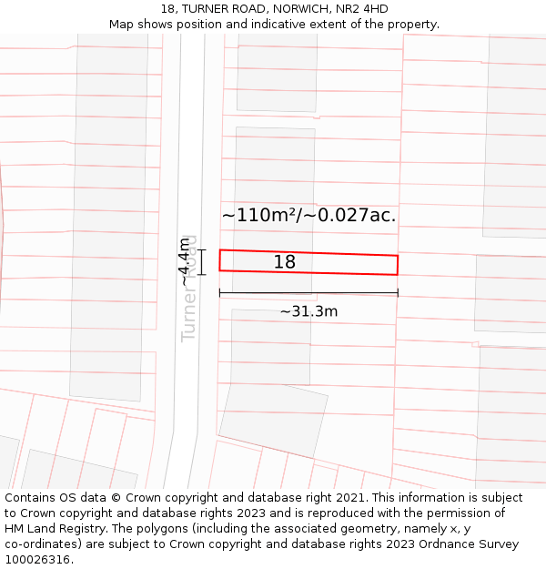 18, TURNER ROAD, NORWICH, NR2 4HD: Plot and title map
