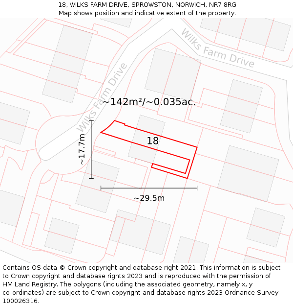 18, WILKS FARM DRIVE, SPROWSTON, NORWICH, NR7 8RG: Plot and title map
