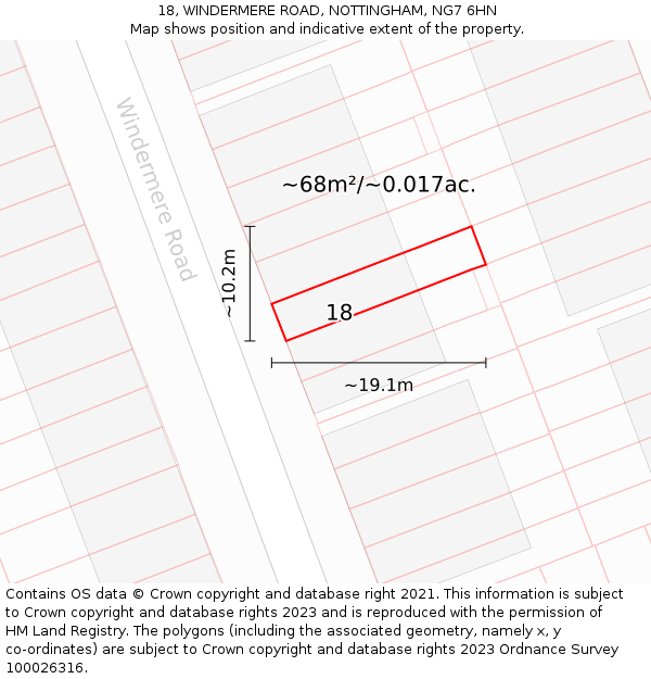 18, WINDERMERE ROAD, NOTTINGHAM, NG7 6HN: Plot and title map