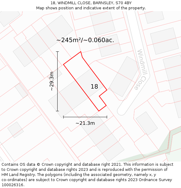 18, WINDMILL CLOSE, BARNSLEY, S70 4BY: Plot and title map