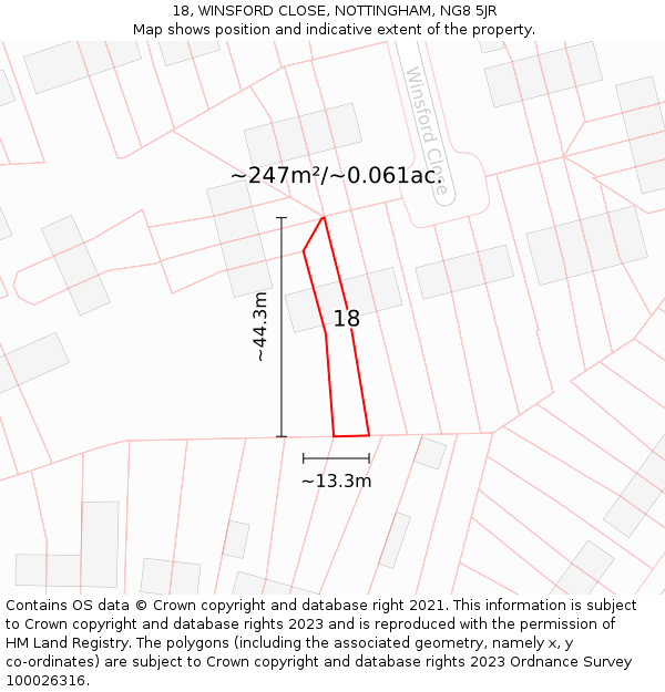 18, WINSFORD CLOSE, NOTTINGHAM, NG8 5JR: Plot and title map