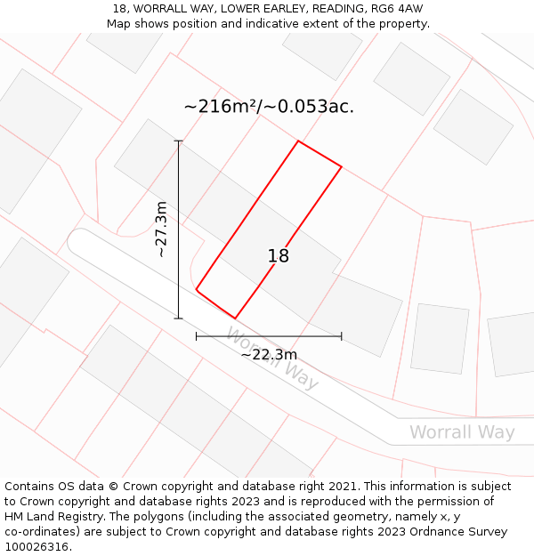 18, WORRALL WAY, LOWER EARLEY, READING, RG6 4AW: Plot and title map